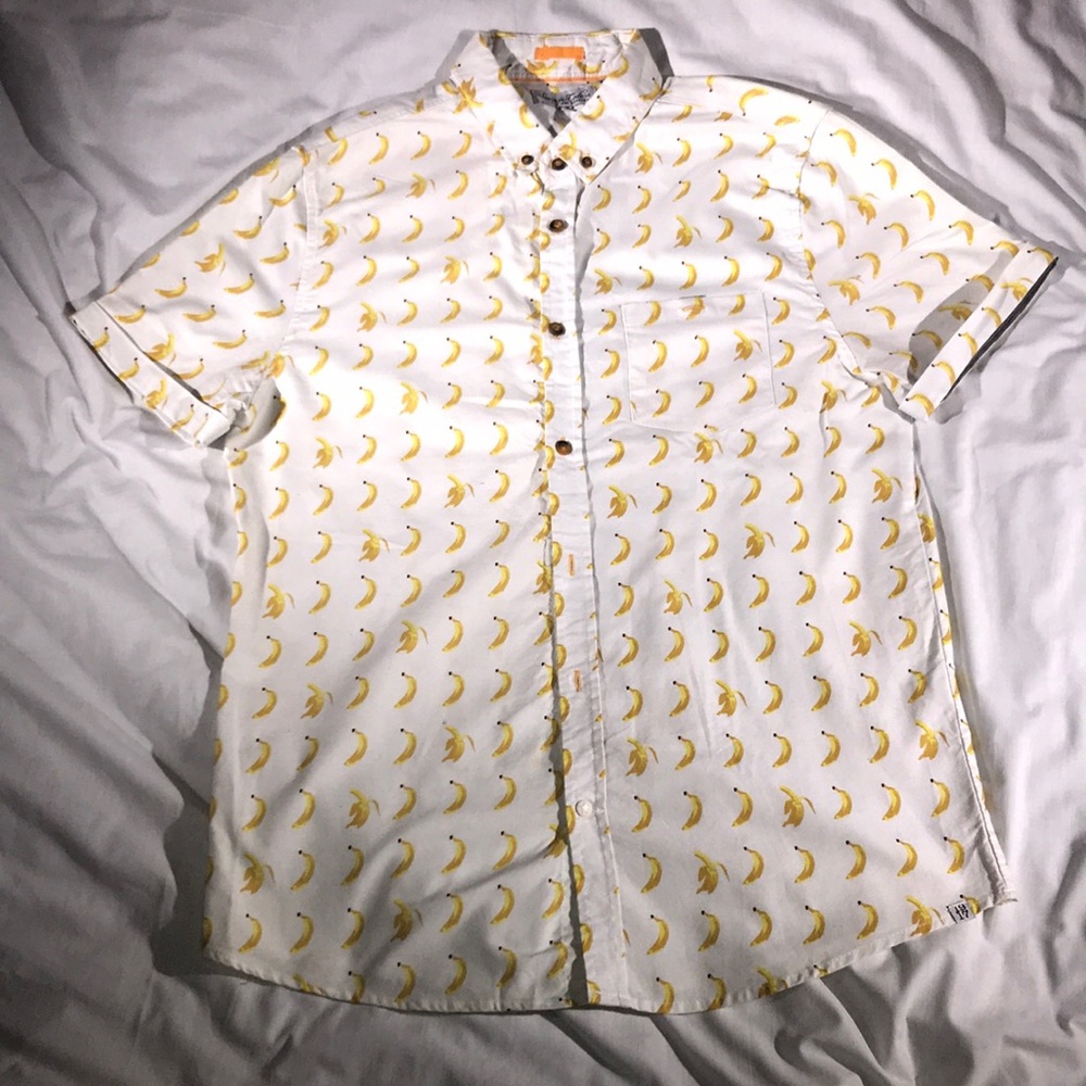 Sovereign Code White Banana Print Short Sleeve Button Down Shirt